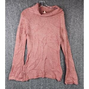 Tulle Cowl Neck Sweater Women Medium Pink Gold Metallic Wool Blend Shimmer